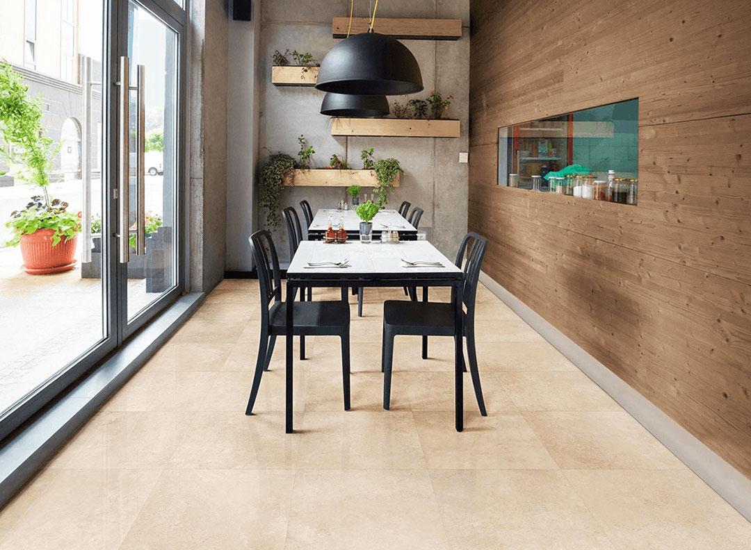 Beige earthly terracotta dining floor by Idel Tiles
